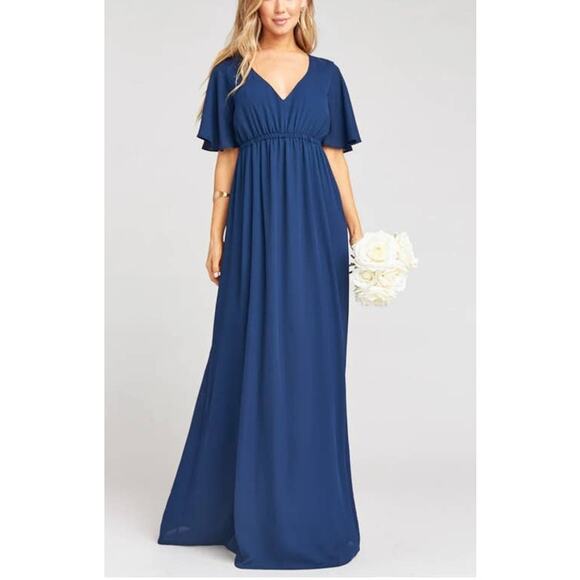 Show Me Your MuMu Emily Maxi Dress Rich Navy Crisp Small NWT - Picture 1 of 9